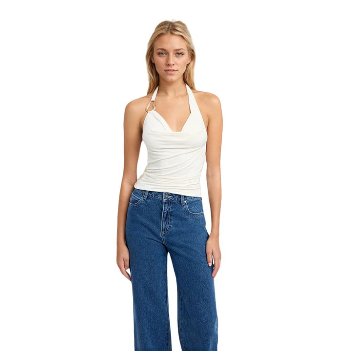 Top en halter pour femmes avec drapés élégants et détail de bague à la mode Levoire