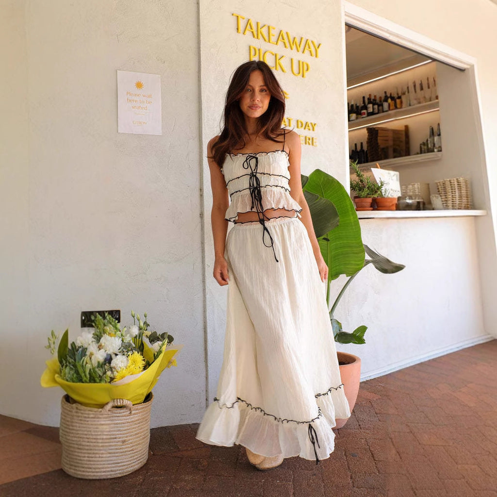 Robe Maxi Aérée pour Femmes avec Détails Volants et Encolure Ajustable Levoire