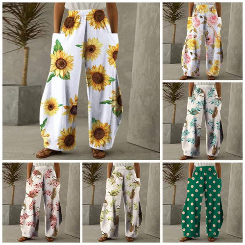 Pantalons fleuris amples pour femmes avec poches et taille élastique Levoire