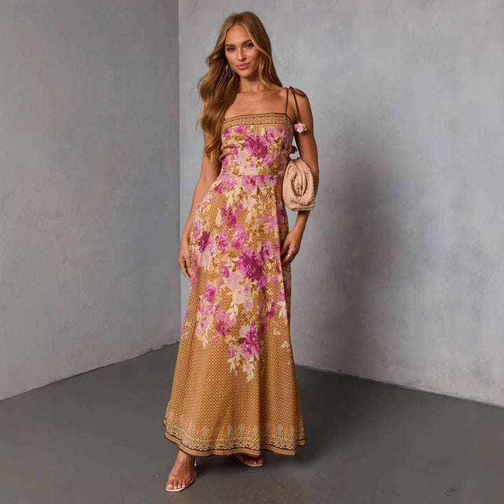 Robe maxi femme en imprimé floral élégant avec épaules sans bretelles Levoire