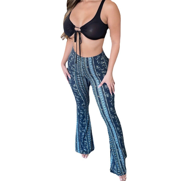 Pantalons évasés pour femmes avec un motif ethnique créatif et taille haute Levoire