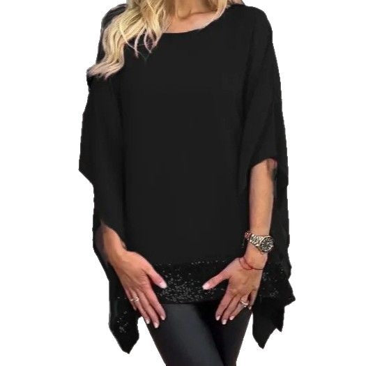 Top poncho féminin à la mode avec finition en dentelle élégante Levoire