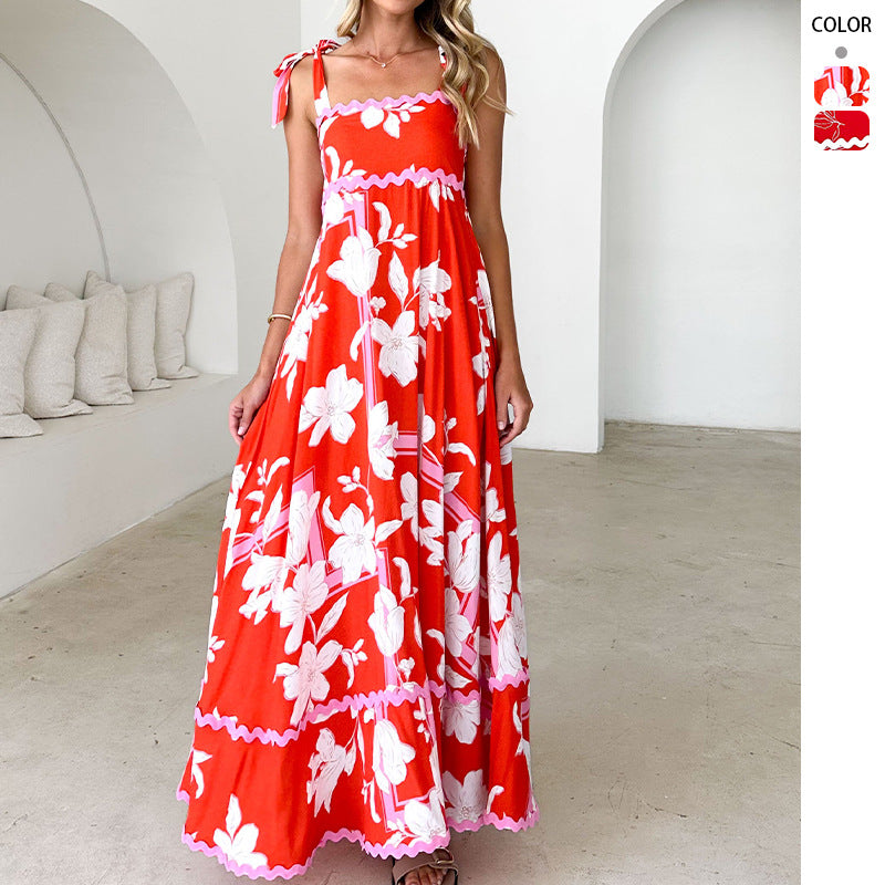 Robe maxi pour femmes avec un design de bretelles ludique et un imprimé élégant Levoire