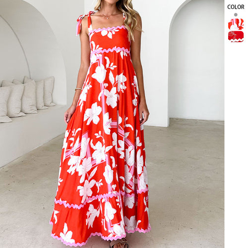 Robe maxi pour femmes avec un design de bretelles ludique et un imprimé élégant Levoire