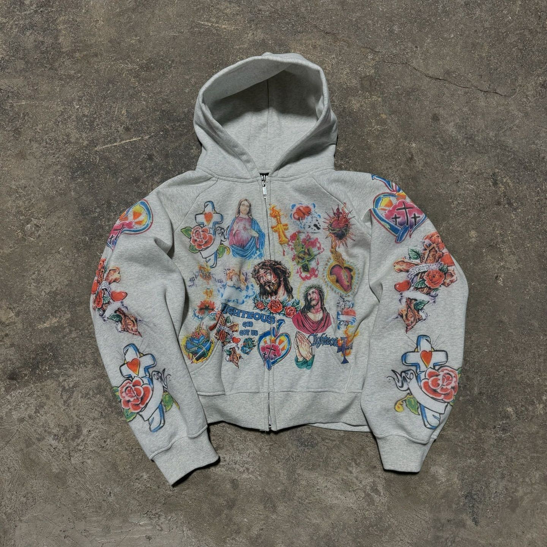 Sweat à capuche pour femmes avec des impressions de tatouages colorés Levoire