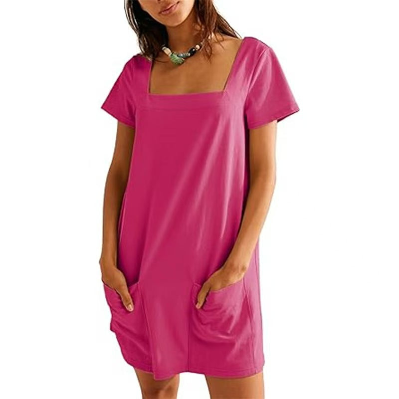 Levoire | Robe fourreau à encolure carrée à manches courtes Magenta