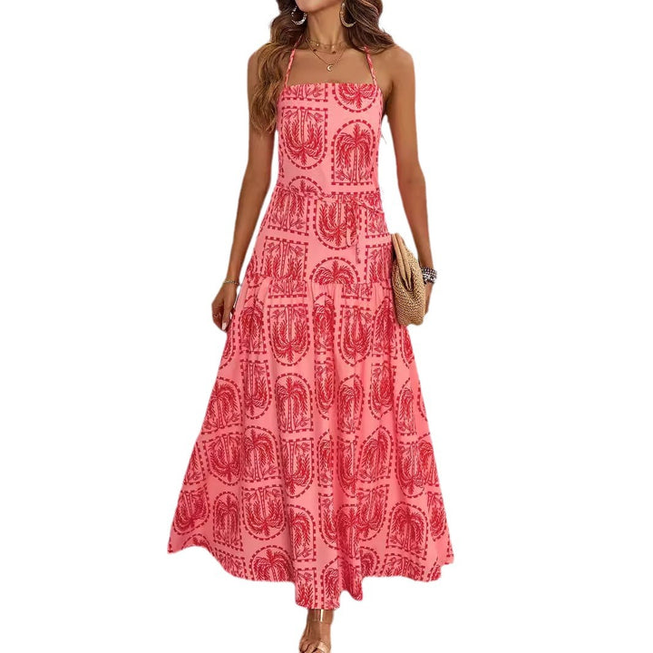 Robe maxi femme avec imprimé graphique fin et col halter ajustable Levoire
