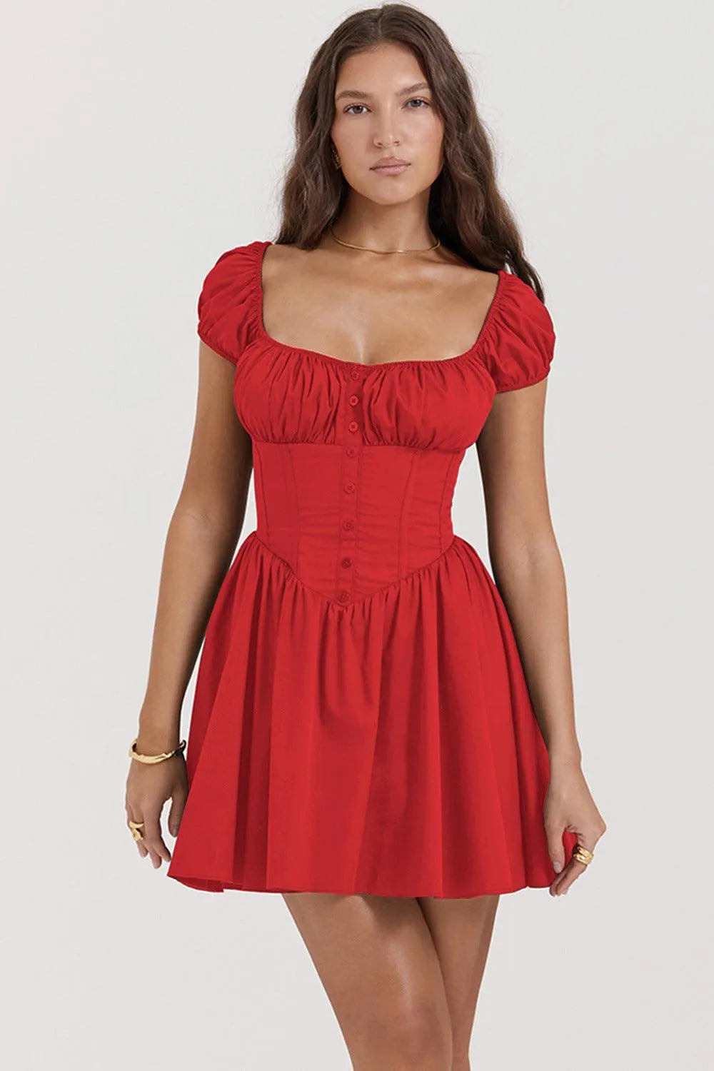 Levoire | Robe pour femmes à encolure carrée, à manches courtes et bouffantes Rot