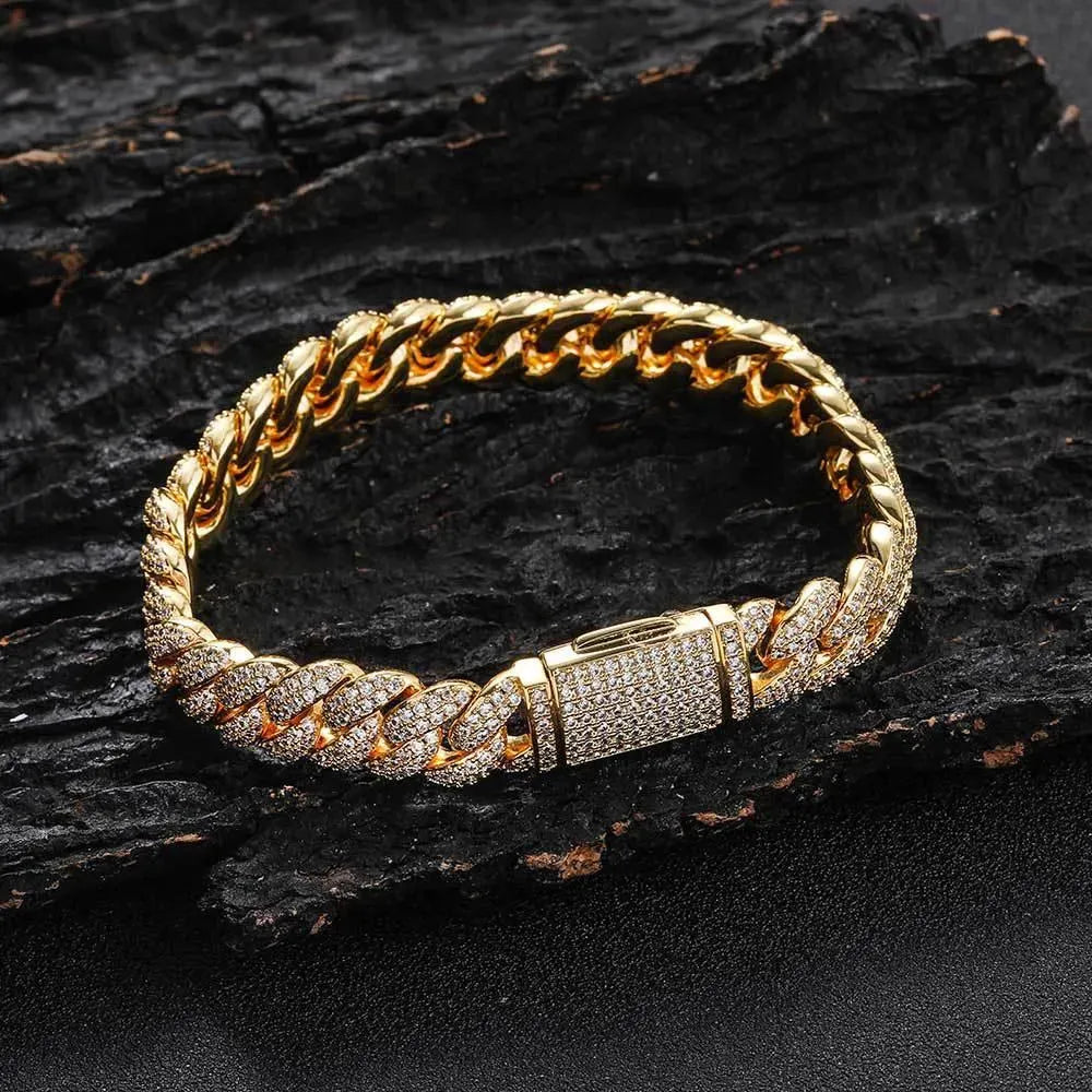Levoire | Hip Hop Mode bracelet de poignet avec zircon Or Largeur 10mm