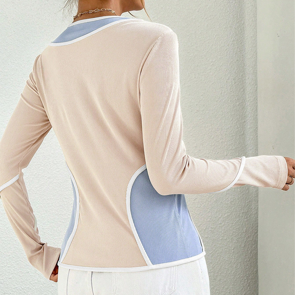 Chemise à manches longues pour femmes avec des combinaisons de couleurs courbées et des fibres élastiques Levoire