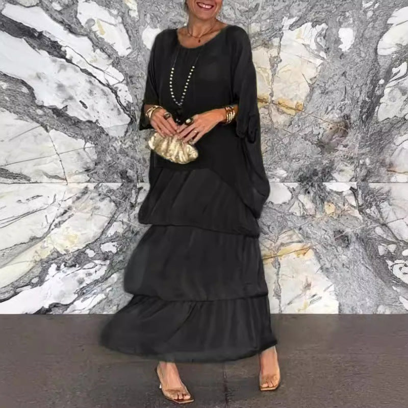Levoire | Élégante Robe Longue à Manches Batwing et Col Ronde pour Femme