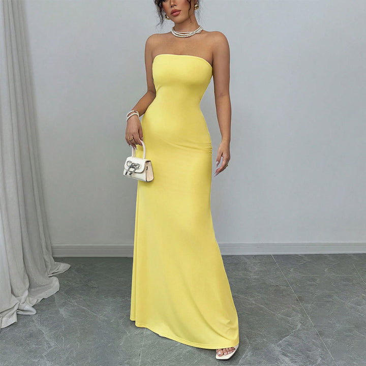 Robe maxi ajustée à enrouler pour femmes avec design décolleté et fente sexy dans le dos Levoire