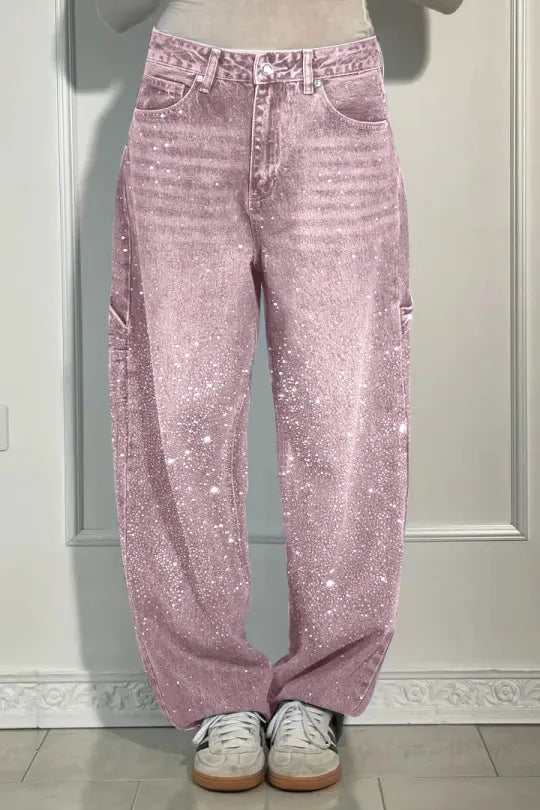 Jeans baggy décontractés pour femmes avec appliqués scintillants Levoire