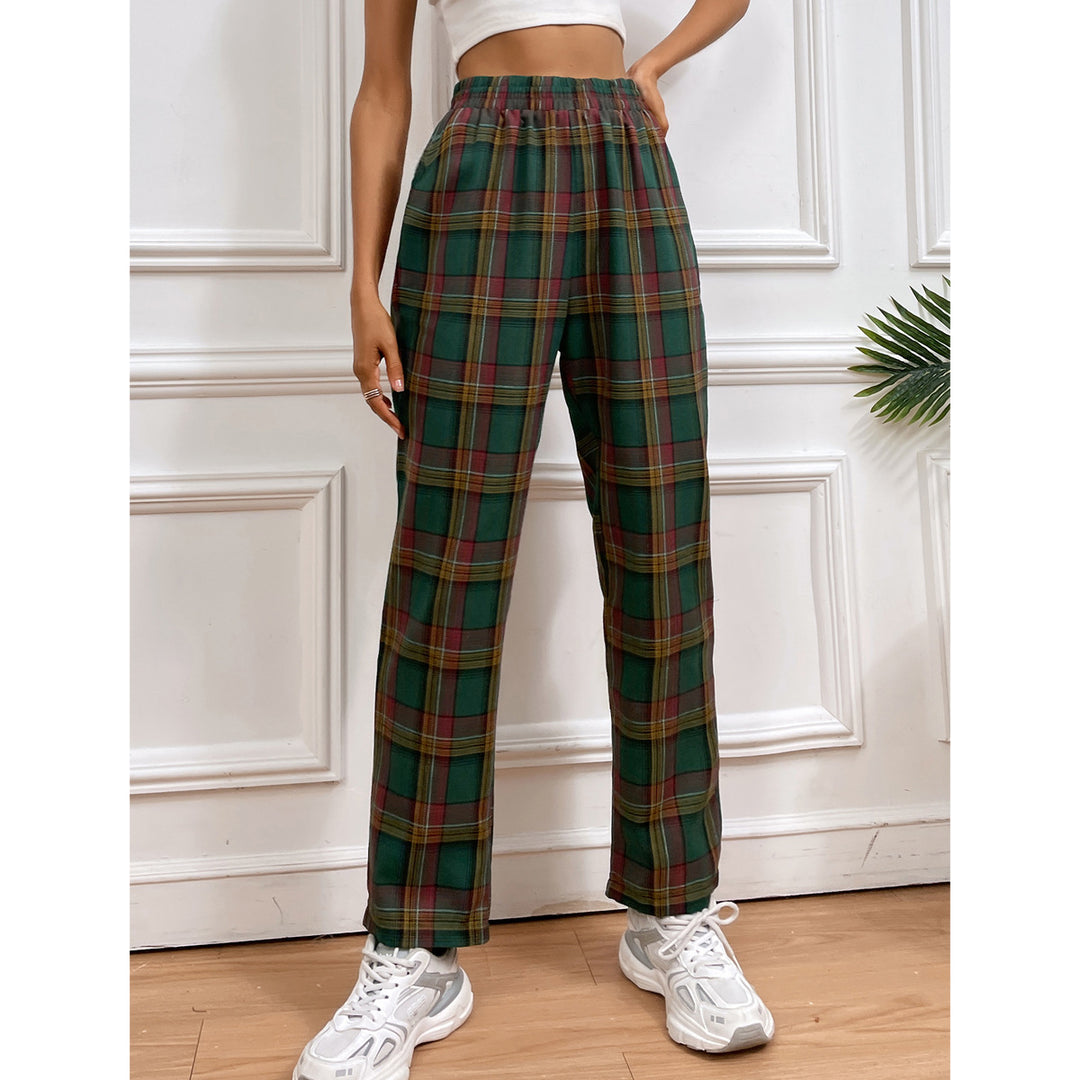 Pantalons décontractés à carreaux pour femmes avec ceinture élastique et coupe ajustée Levoire