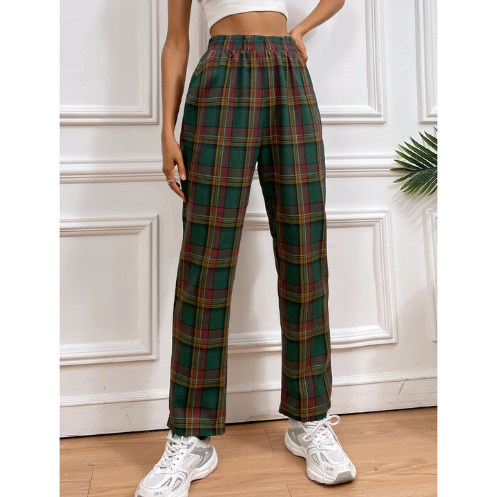 Pantalons décontractés à carreaux pour femmes avec ceinture élastique et coupe ajustée Levoire