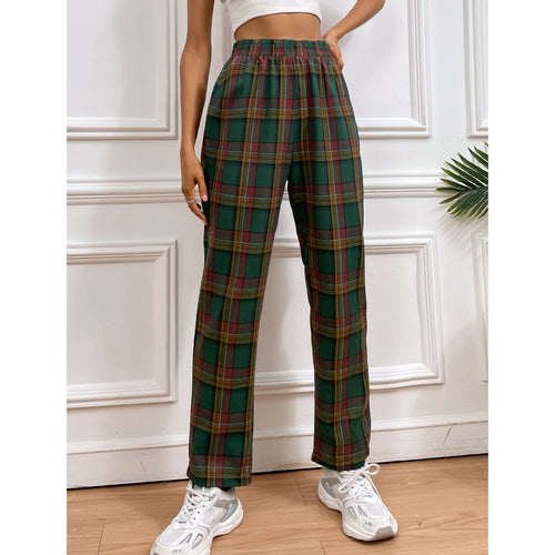 Pantalons décontractés à carreaux pour femmes avec ceinture élastique et coupe ajustée Levoire