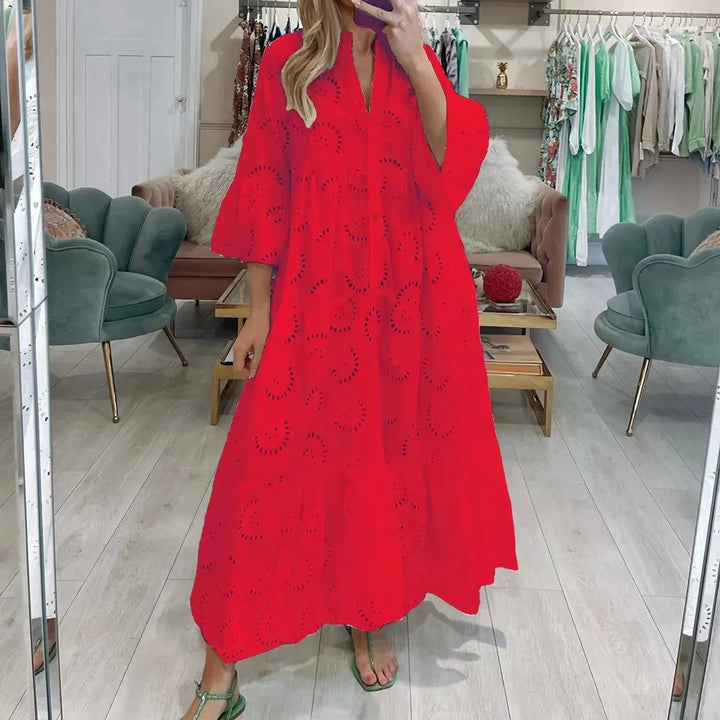 Levoire | Robe longue à décolleté en V pour femmes de style français Rouge clair