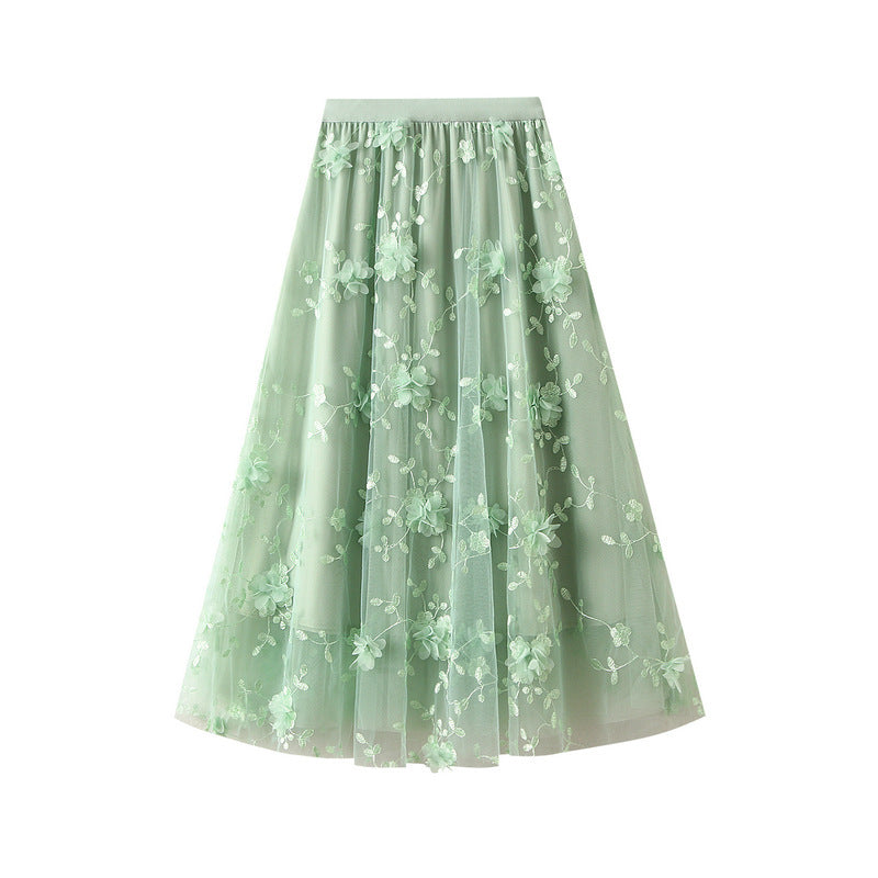 Jupon en tulle pour femmes avec des détails de broderie florale et une taille élastique Levoire