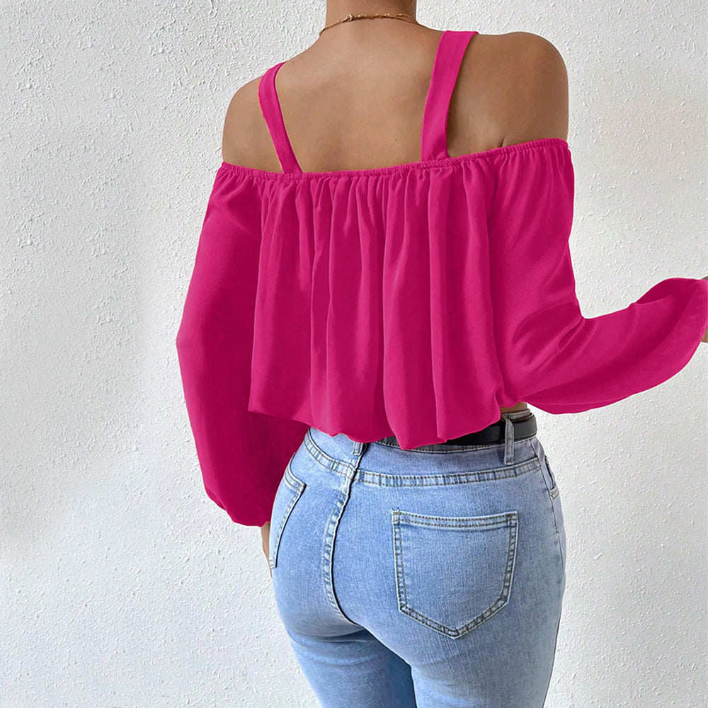 Blouse féminine à épaules dénudées avec bretelles décoratives et élégante fronce Levoire