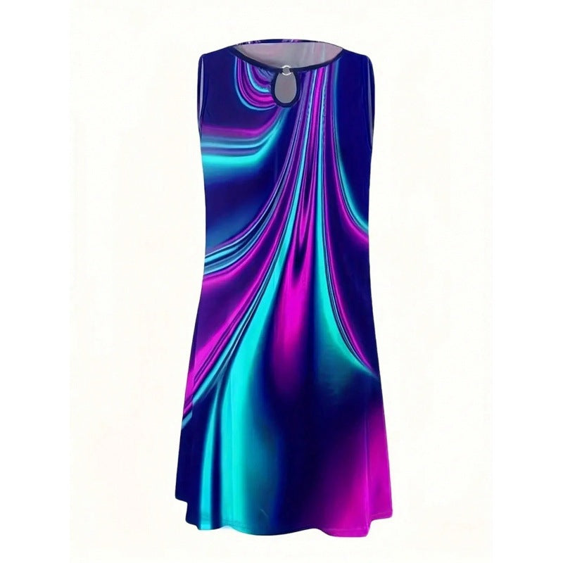 Levoire | Robe imprimée d'été sans manches robe imprimée mi-hauteur Lignes colorées
