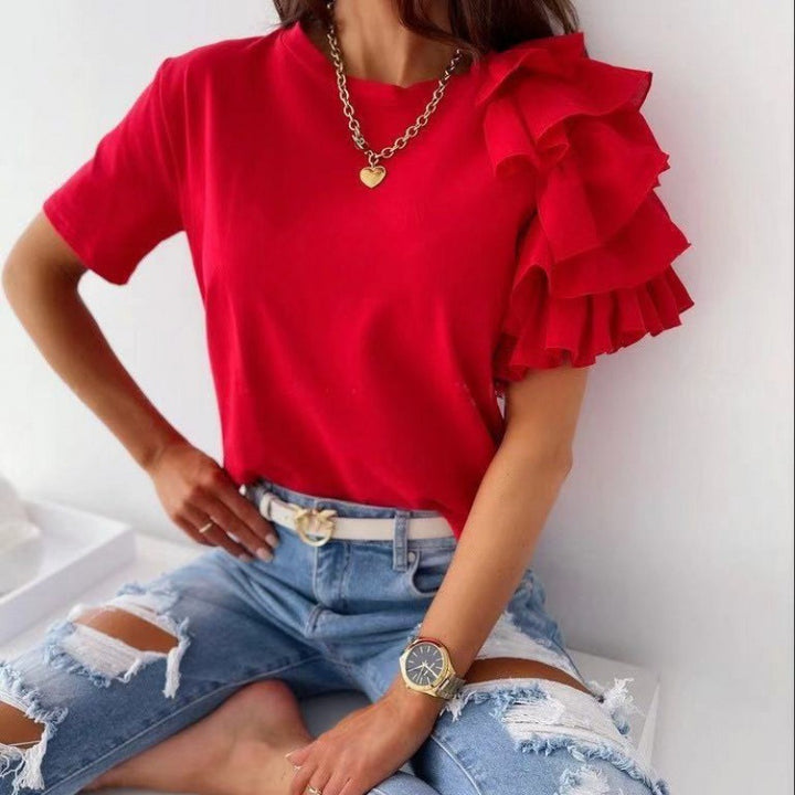 T-shirt femme avec des détails de volants tendance Levoire