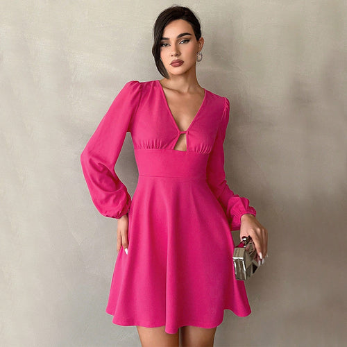 Robe mini pour femme avec décolleté en V profond et élégantes manches bouffantes Levoire