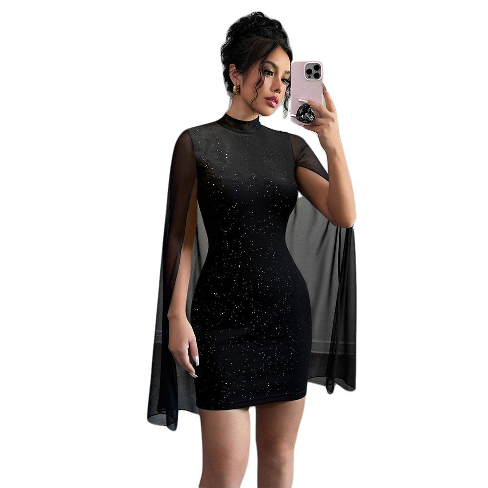Robe cocktail femme avec superpositions transparentes et accents pailletés Levoire