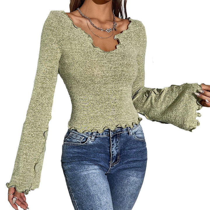 Chemise à manches longues pour femmes avec ourlet ondulé et motif de texture continu Levoire