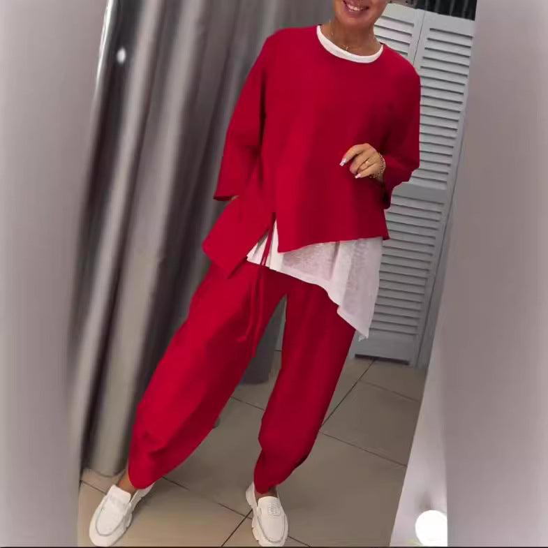 Ensemble de loisirs décontracté pour femmes en deux pièces avec haut asymétrique et pantalon confortable Levoire