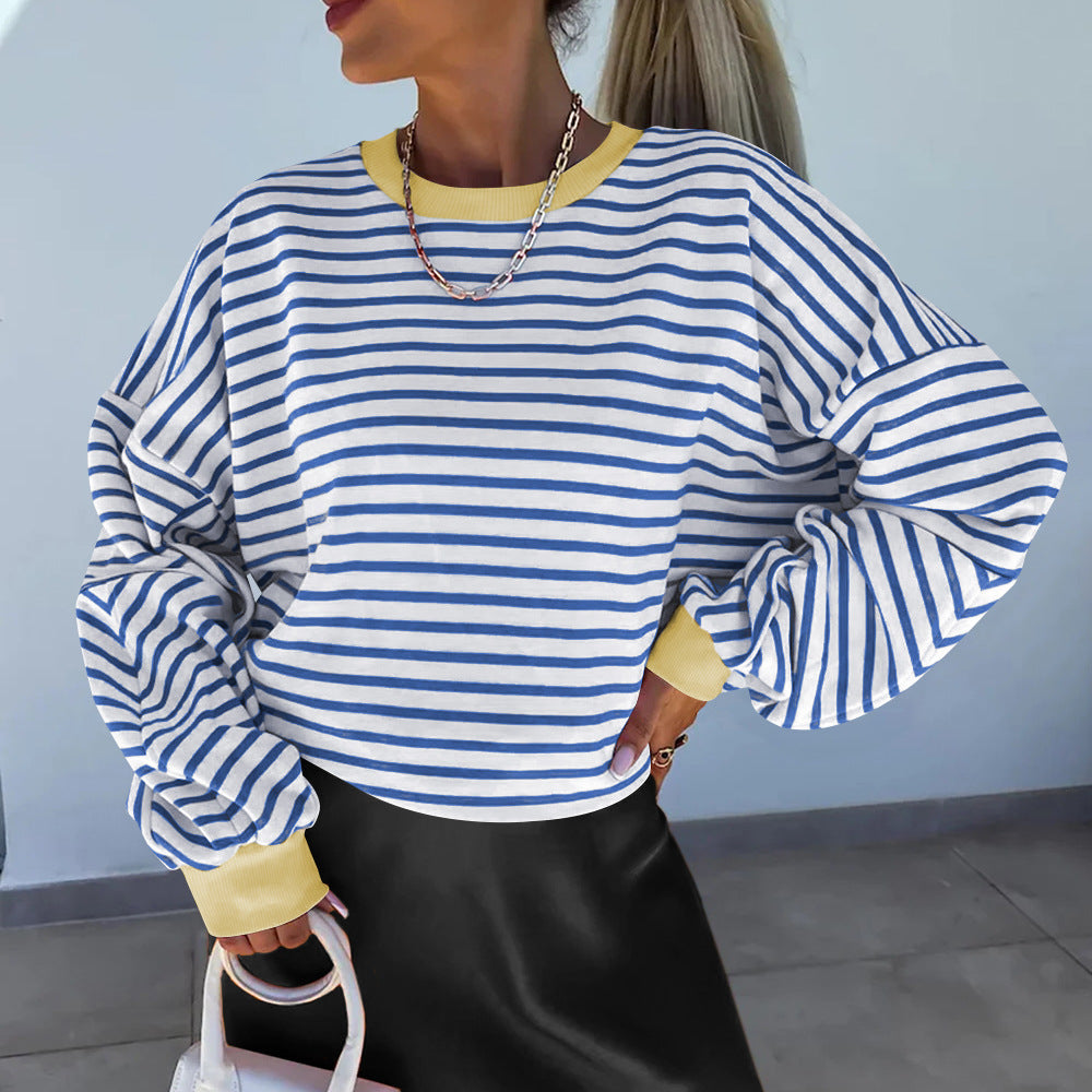 Dames sweat-shirt décontracté rayé avec coupe boxy et finitions contrastées Avriane