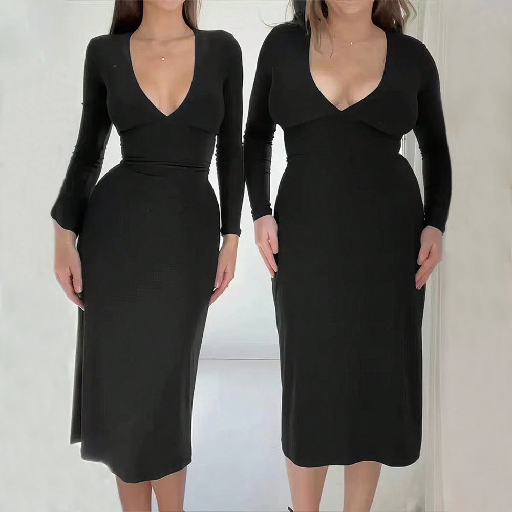 Robe midi élégante pour femmes avec décolleté en V profond et manches longues Levoire