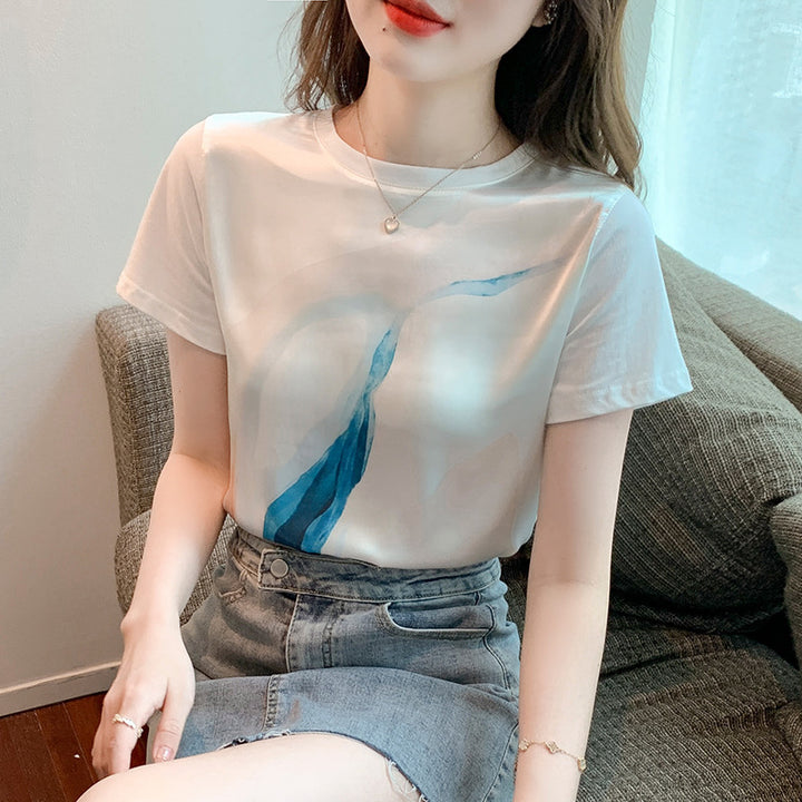 T-shirt pour femmes avec imprimé aquarelle créatif et coupe décontractée Levoire