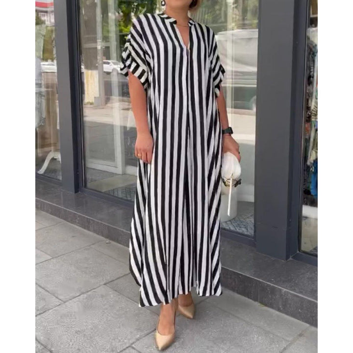 Levoire | Trendik rayé imprimé fente longue robe maxi