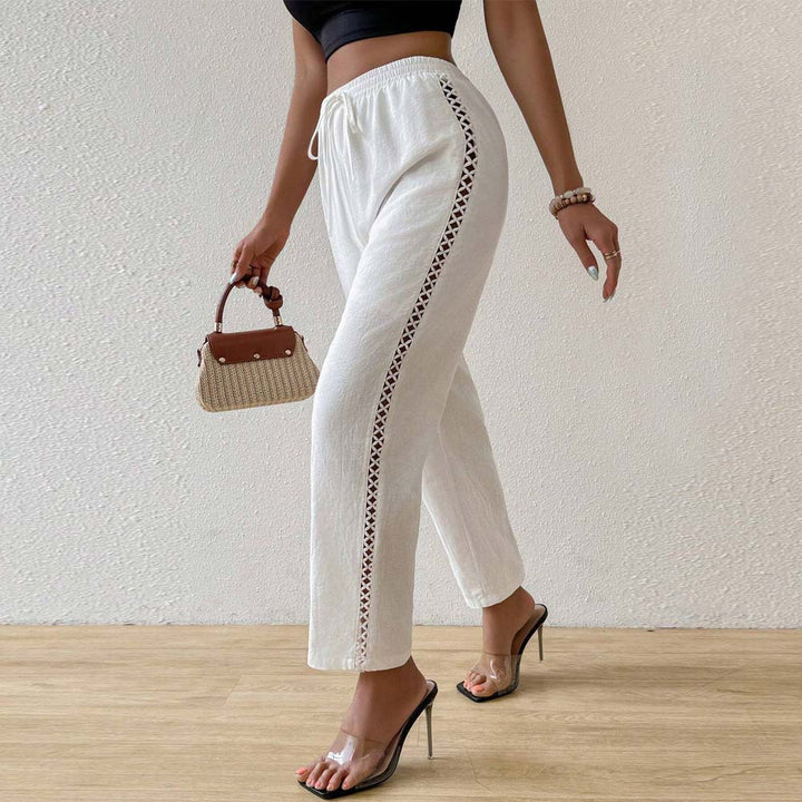 Pantalon large en coton pour femmes avec détails de volants sur le côté Levoire
