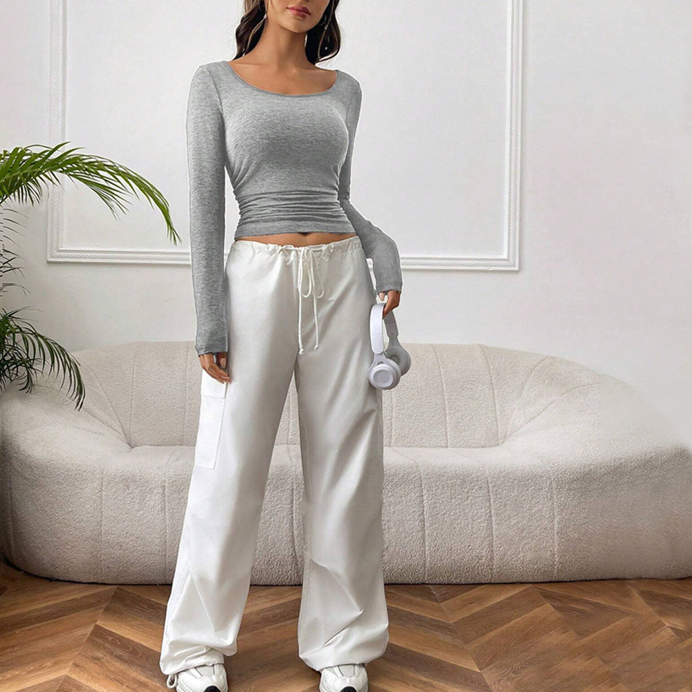 Chemise à manches longues cropped pour femmes avec une silhouette ajustée et des éléments de gathering tendance Levoire
