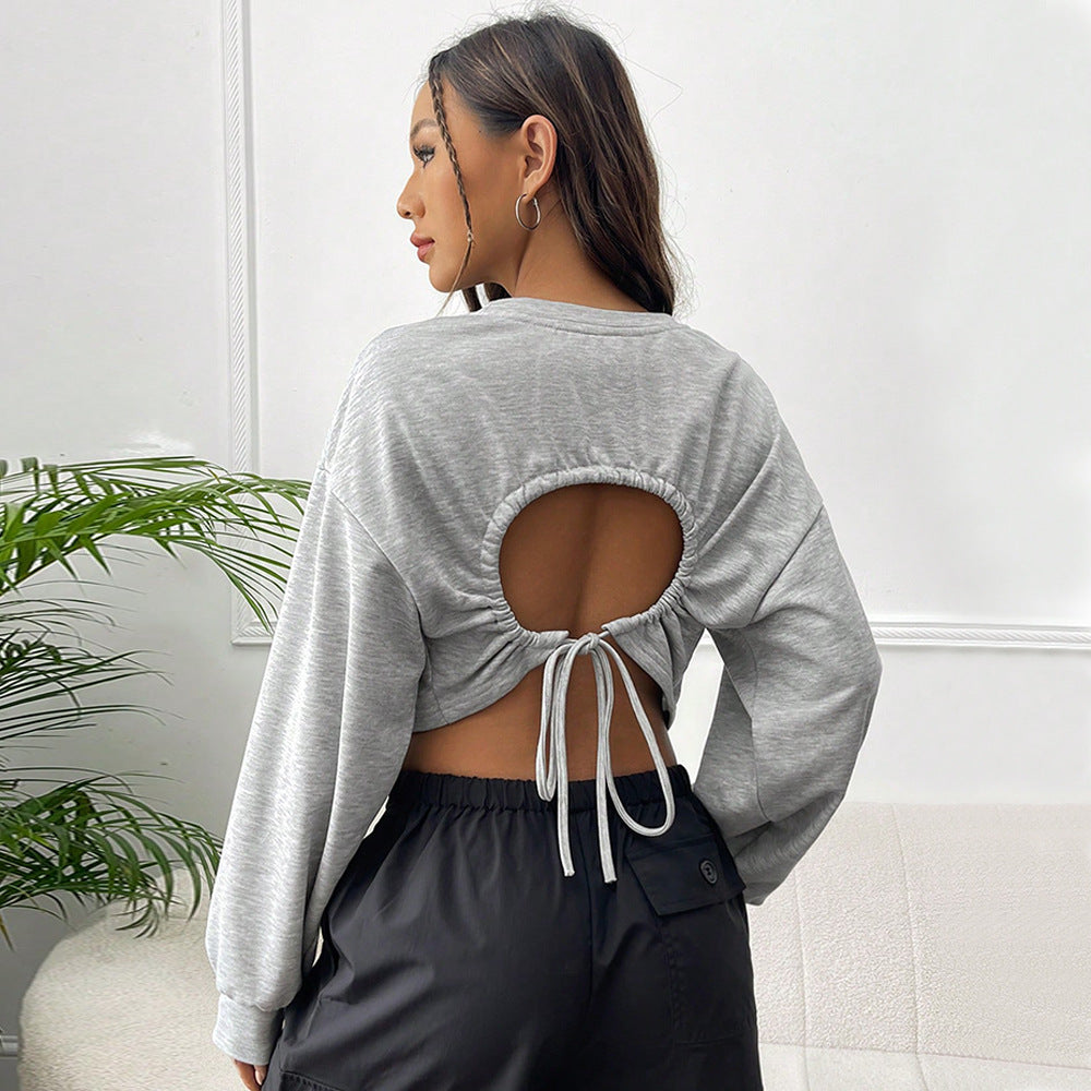 Sweatshirt court décontracté pour femmes avec manches larges et col rond Levoire