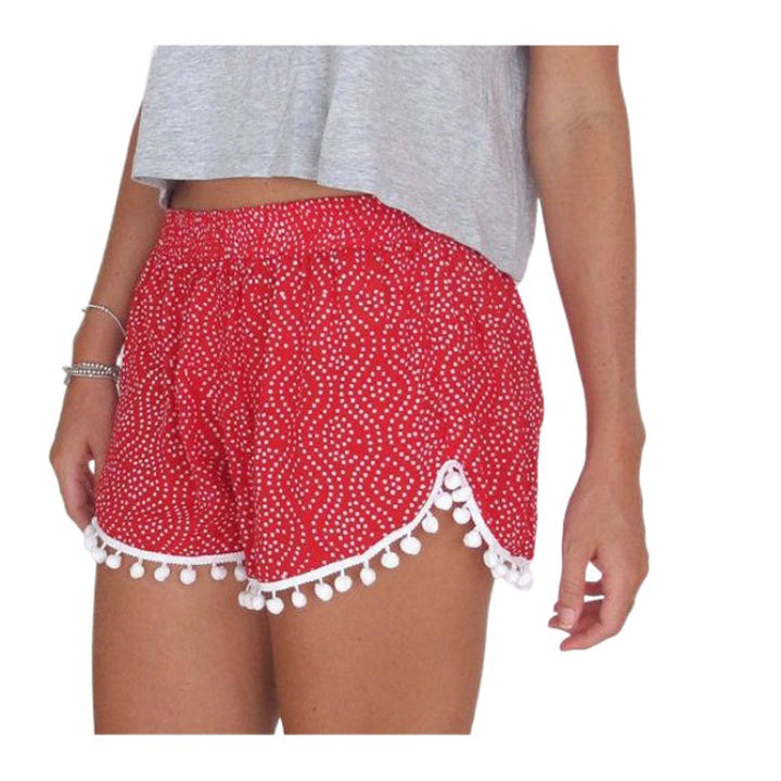 Shorts d'été pour femmes avec des détails de pompons ludiques et un motif de vagues tendance Levoire