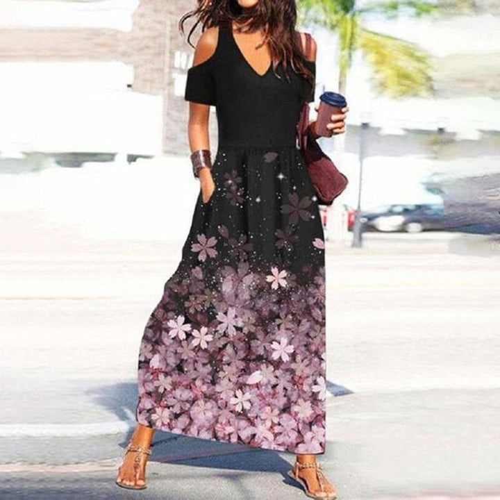 Levoire | Chic Floral Print V-Haul Off-Shoulder Robe Rosa