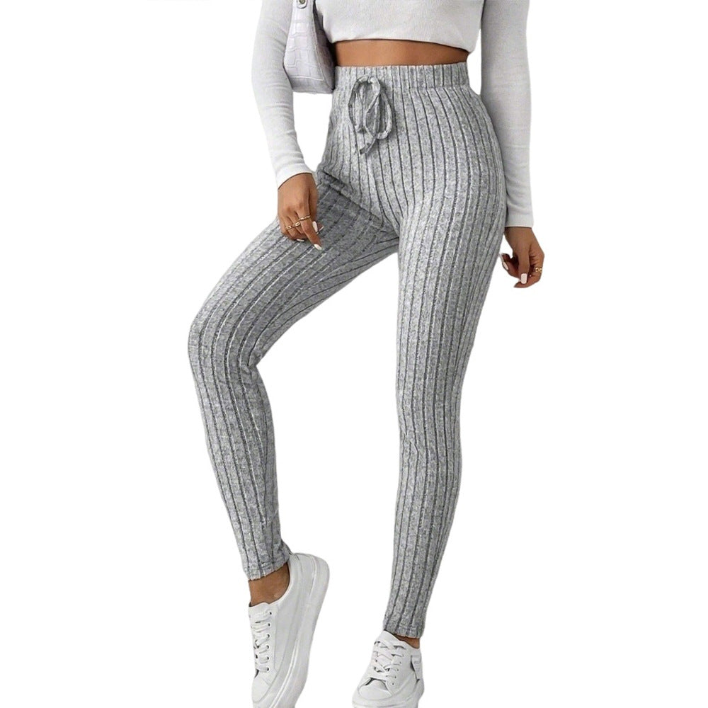 Leggings pour femmes avec motif à côtes fines et taille élastique Levoire