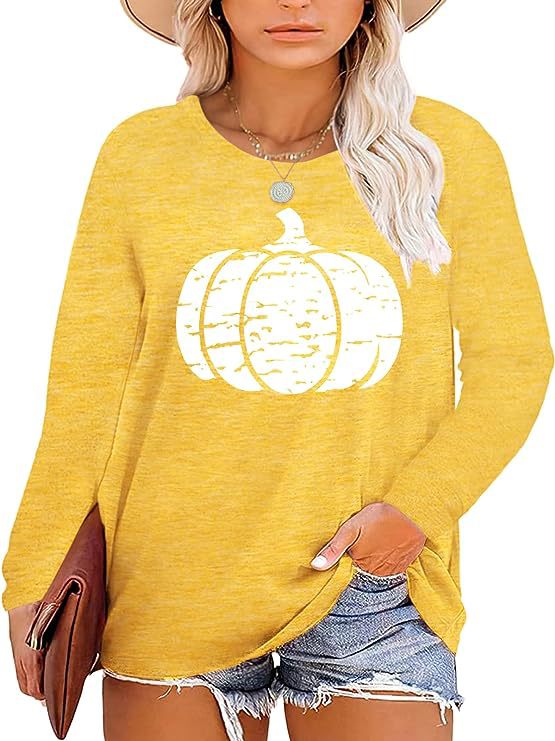 Chemise à manches longues pour femmes avec motif de citrouille d'automne Levoire
