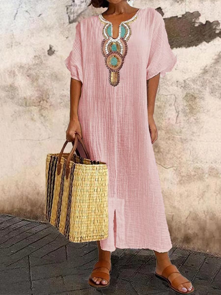 Levoire | Robe Maxi Brodée Bohème Estivale Rosa