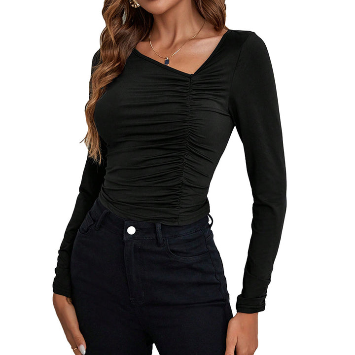 Chemisier ajusté à manches longues pour femmes avec effet de drapé sophistiqué Levoire