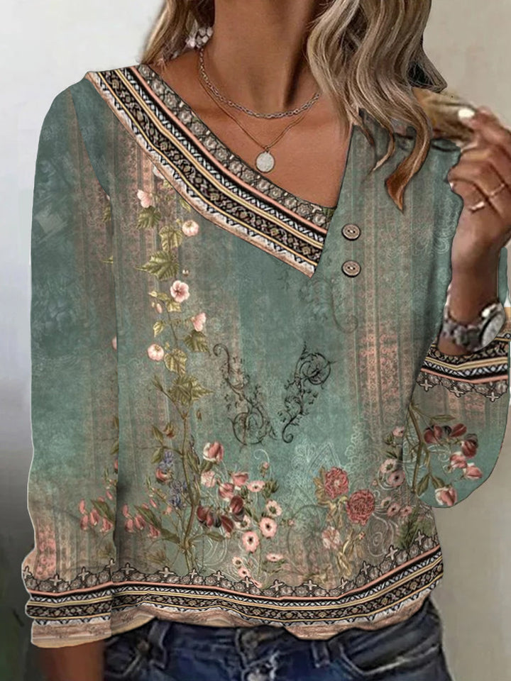Blouse pour femme avec motif floral et col en V élégant Levoire