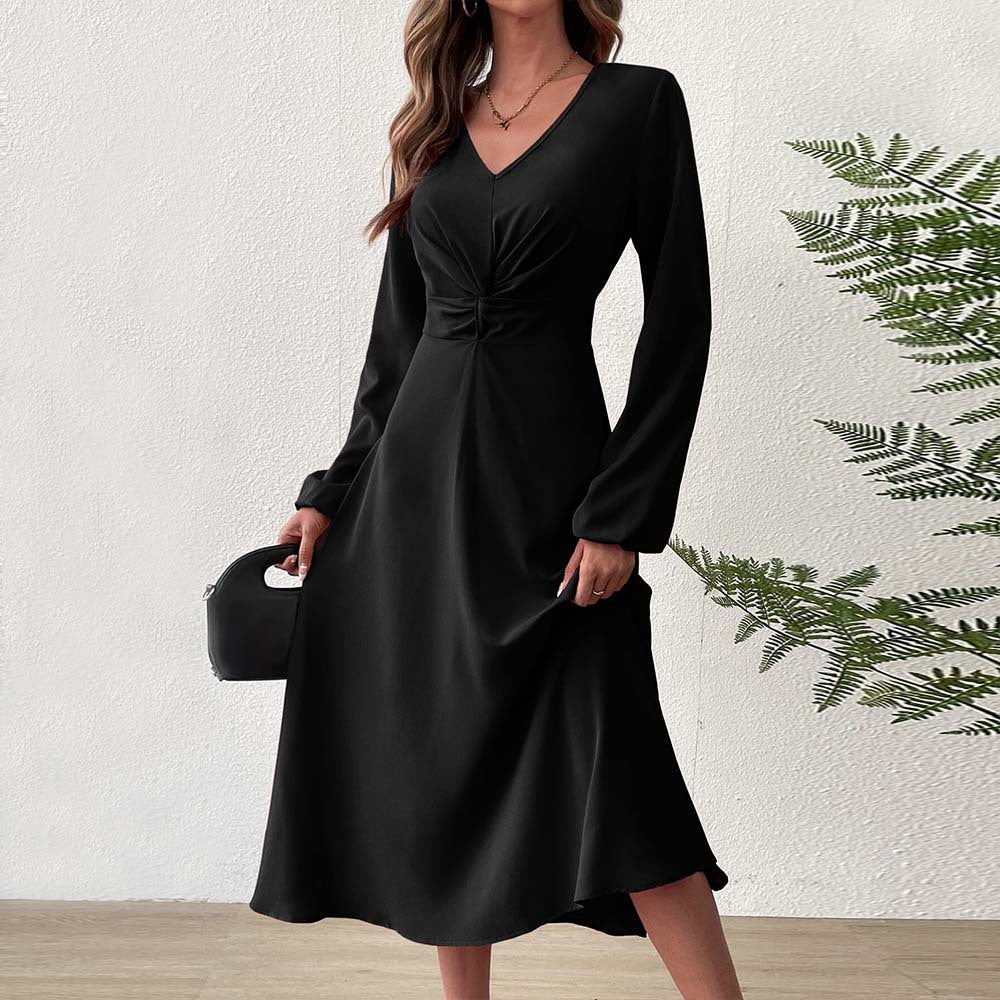 Robe midi élégante pour femmes avec drapé flatteur pour la silhouette et décolleté en V profond Levoire
