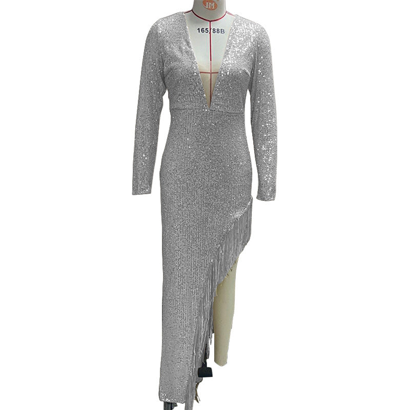 Levoire | Élégant Sexy Robe Asymétrique Argent