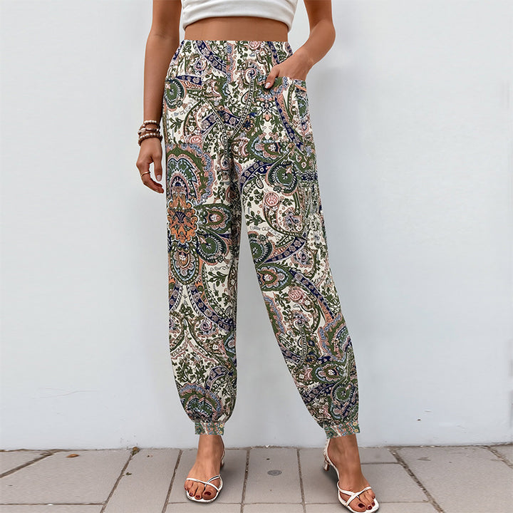 Pantalon palazzo pour femmes avec motif floral et taille élastique Levoire