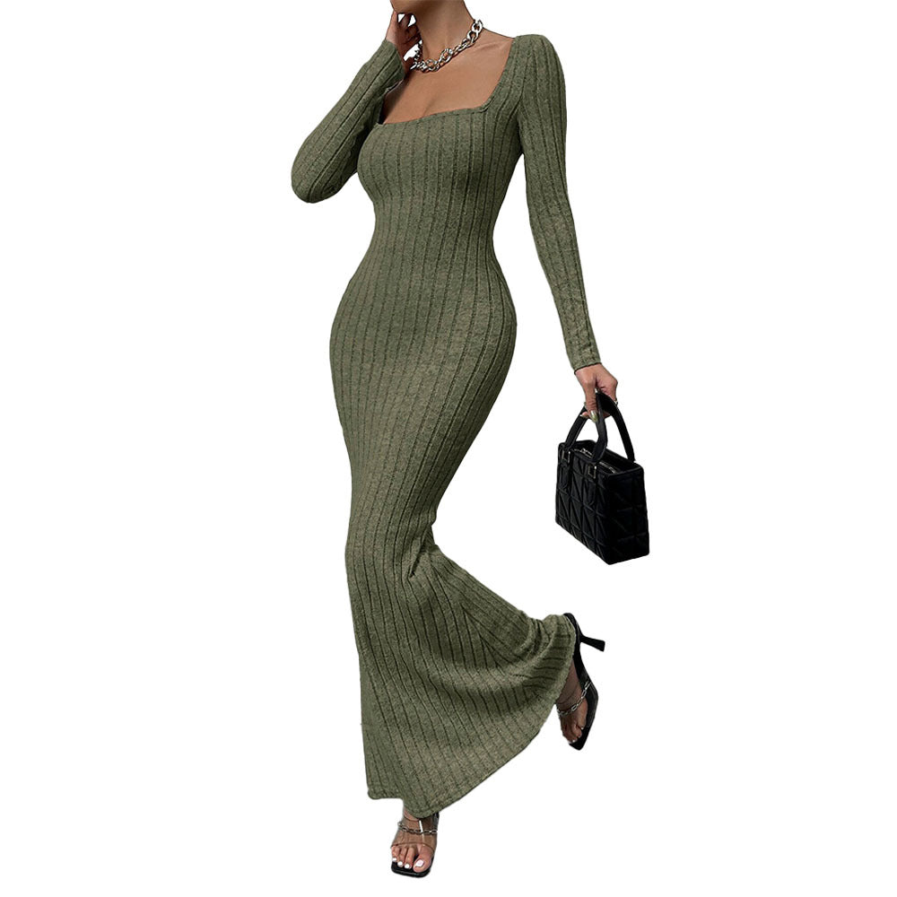 Robe maxi à manches longues pour femmes en design rib élégante Levoire