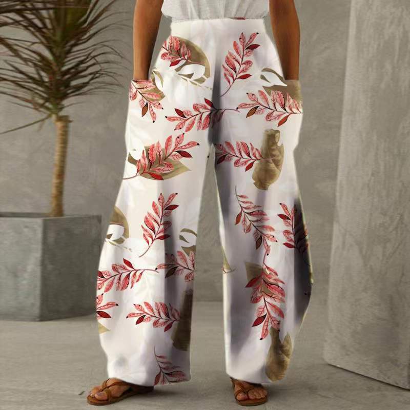 Pantalons fleuris amples pour femmes avec poches et taille élastique Levoire