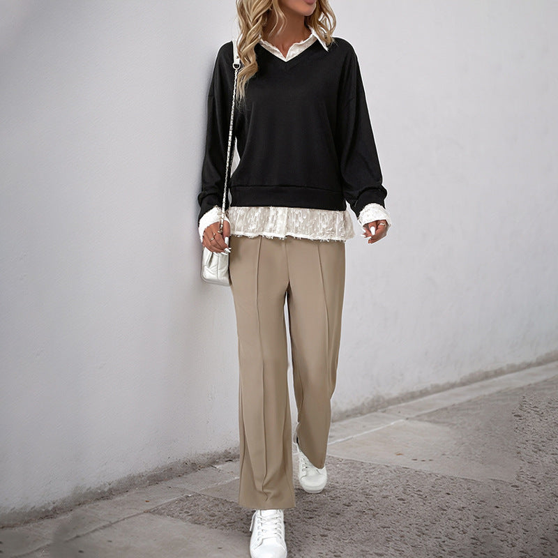 Sweat-shirt femme avec insert en dentelle romantique Levoire