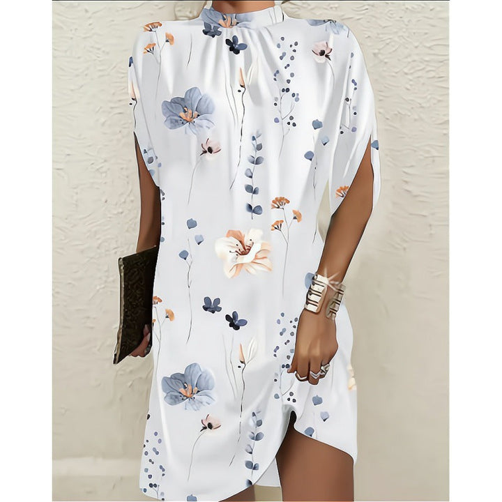Levoire | Chic Fashion Robe à col rond à manches chauve-souris fleur blanche
